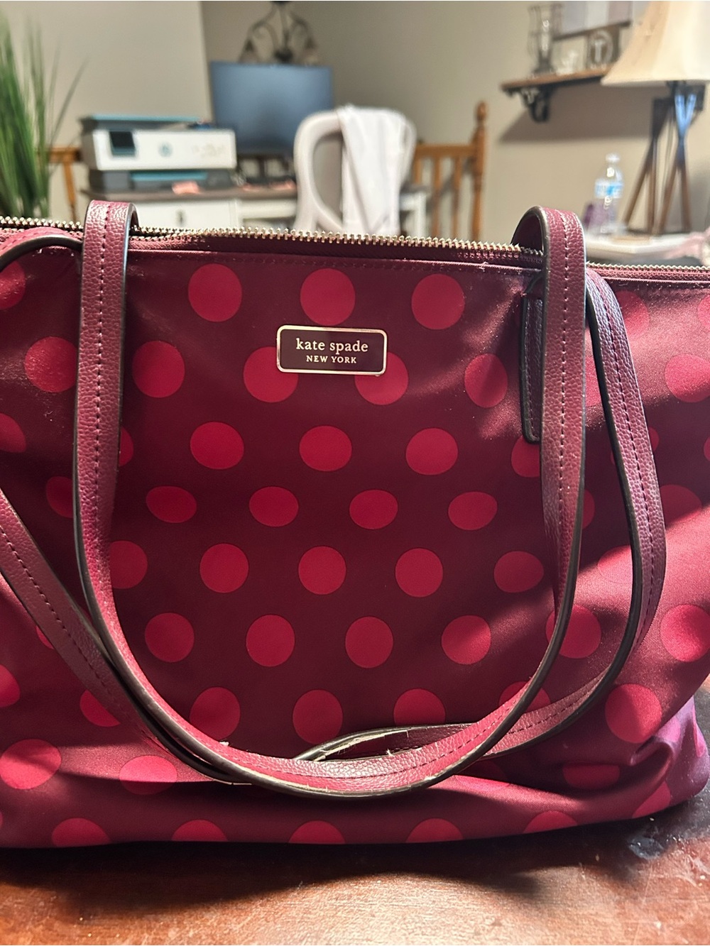 kate spade Burgundy Polka Dot Tote with Red Dots